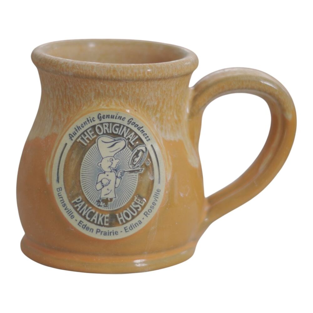 Deneen Pottery Original Pancake House MN Mug Tan Drip Glaze Handmade USA